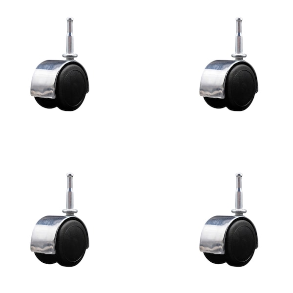 2'' Floor Safe Chrome Hooded Twin Wheel Caster Grip Neck Stem , 4PK